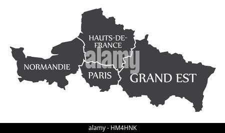 Normandie - Paris - Hauts-de-France - Grand Est Karte Frankreich Abbildung Stock Vektor