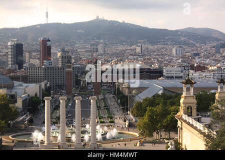 Die Barcelona-Blick vom Hügel Motjuic Stockfoto