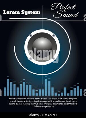 Equalizer auf schwarzem Hintergrund und Musik Lautsprecher. Sound-System Plakat Vektor Vorlage. Stock Vektor