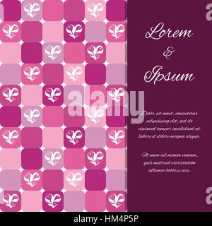 Design-Vorlage mit floralen Herzen über Rosa, Magenta und lila Fliesen. Valentinstag oder Hochzeit Hintergrund. Stock Vektor
