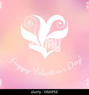 Elegante florale Herz und ein "Happy Valentinstag!" begrüßt. Saisonale Entwurfsvorlage vor einem unscharfen Hintergrund. Stock Vektor