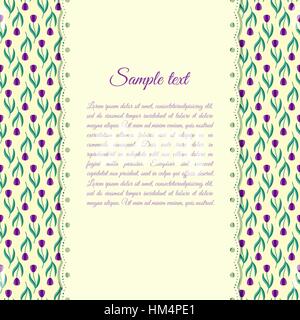 Flyer, Einladung, Menü oder Grußkarte Entwurfsvorlage mit violette Tulpen. Muster bereits in Farbfelder. Stock Vektor