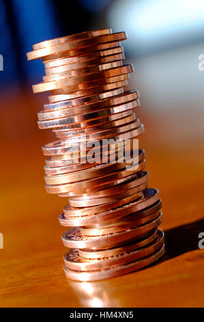 ein- und zwei-Cent-Münzen in Haufen Stockfoto