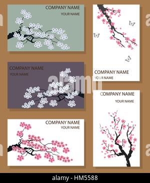 Vektor-Illustration Visitenkarte set mit Kirschblüten Stock Vektor
