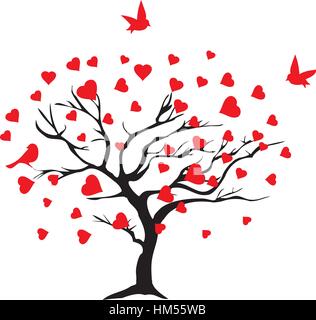 Vektor-Illustration von Valentin Baum mit roten Herzen Stock Vektor