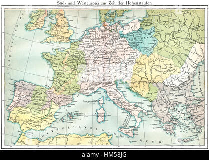 Historische Karte von er Hohenstaufen Periode gedruckt 1880 Stockfoto