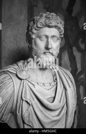 Rom. Italien. Büstenporträt des Roman Emperor Marcus Aurelius (121-180 n. Chr.). Palazzo Altemps. Museo Nazionale Romano. Stockfoto