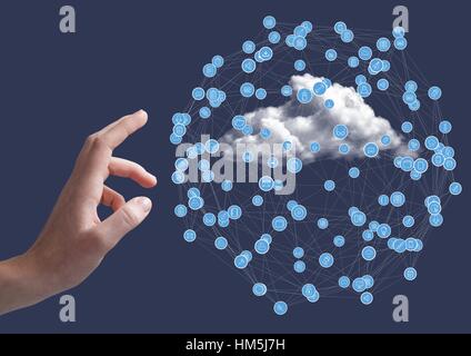 Hand zu berühren digital erzeugt Symbole Stockfoto