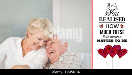 Älteres Paar mit Spaß und Valentine text Stockfoto