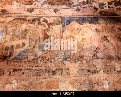 Fresken im Inneren von Qasr Amra, auch transkribiert Quseir Amra oder Qusayr Amra, ist die bekannteste der Wüste Burgen im östlichen Jordanien Stockfoto