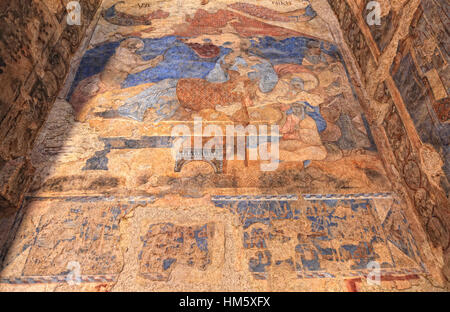 Fresken im Inneren der Qasr Amra, auch transkribiert Quseir Amra oder Qusayr Amra, ist die bekannteste der Wüste Burgen befindet sich im östlichen Jordan Stockfoto