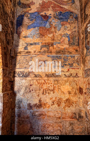 Fresken im Inneren der Qasr Amra, auch transkribiert Quseir Amra oder Qusayr Amra, ist die bekannteste der Wüste Burgen befindet sich im östlichen Jordan Stockfoto