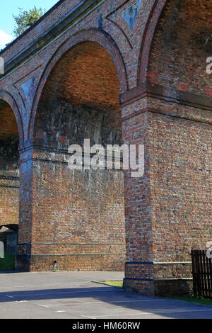 Wachstum von Unkraut auf viktorianische Backstein gebaut Eisenbahn-Viadukt Bögen über das Bourne-Tal und Surrey Straße am Branksome zwischen Bournemouth und Poole UK Stockfoto