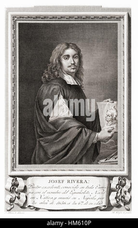 Jusepe de Ribera, aka José de Ribera, Josep de Ribera aka Lo Spagnoletto "der kleine Spanier", 1591 – 1652. Spanisch Tenebrismus Maler und Grafiker.  Nach einer Radierung in Retratos de Los Españoles Ilustres veröffentlicht Madrid, 1791 Stockfoto