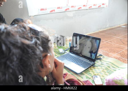 Die syrischen Flüchtlinge in der Türkei. -17/08/2011 - Türkei - Flüchtlinge zeigen uns einige Videos über die Ereignisse in Syrien: Demonstrationen oder Tötungen - Chris Huby / Le Pictorium Stockfoto