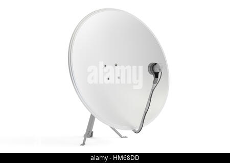 Satellitenschüssel, 3D-Rendering isolierten auf weißen Hintergrund Stockfoto