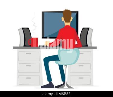 Vektor-Illustration von einem Mann am Computer arbeiten Stock Vektor