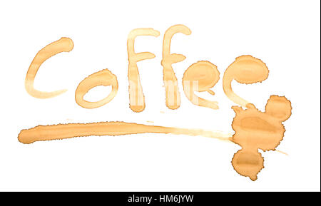 Kaffee Flecken Wort "Kaffee" isolated on white background Stockfoto