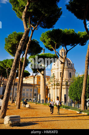 KIRCHE SANTA MARIA DI LORETO UND TRAJANS SPALTE, FORUM ROMANUM, DAS HISTORISCHE ZENTRUM ROM. Stockfoto