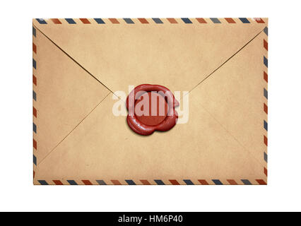 Alte Air Briefumschlag mit Siegel aus rotem Wachs isoliert Stockfoto