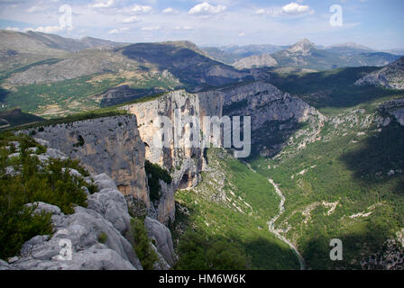 Blick auf die Tiefe Gorges du Verdon, einer der größten Canyons Europas, befindet sich in der Provence Stockfoto