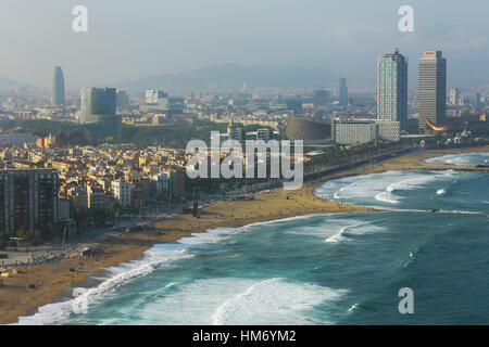 Sant Sebastiá Strand, Barcelona, Spanien. Stockfoto