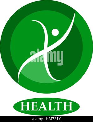 Gesundheit menschlichen Charakter - Vektor-Logo-Vorlage. Sport-Fitness-Konzept-Darstellung. Kreative Zeichen. Glück-Freiheit-Symbol. Design-Element. Stock Vektor