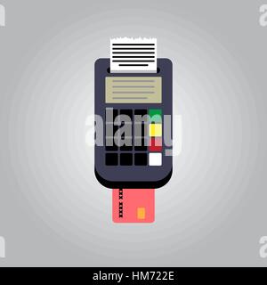 POS terminal, Papier Quittung und EC Bank Kreditkarte. Bargeldloses bezahlen. Vektor-Illustration im flat Design auf blauem Hintergrund Stock Vektor