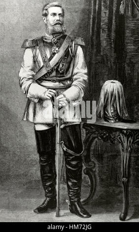 Friedrich III. (1831 – 1888). König von Preußen und Kaiser von Deutschland. Gravur in der spanischen und amerikanischen Abbildung, 1870. Stockfoto