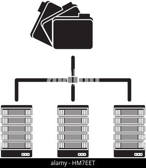 Schwarz geteilt archivierten Ordner Rechenzentrum verbunden, Vektor-illustration Stock Vektor