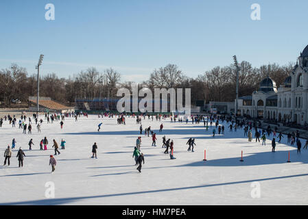 Eislaufen am Stadtpark Városliget in Budapest Stockfoto