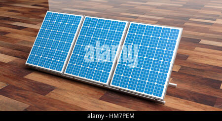 3D Rendering-Solar-Panels auf hölzernen Hintergrund Stockfoto
