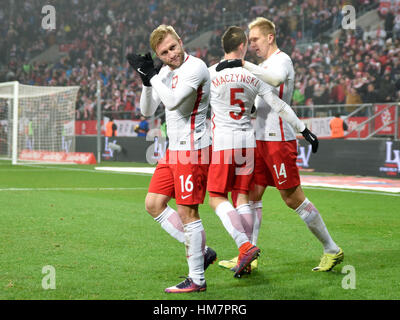 WROCLAW, Polen - 14. November 2016: Freundliche Fußballspiel Polen - Slowenien 1:1. Freude von Jakub Blaszczykowski (16). Stockfoto