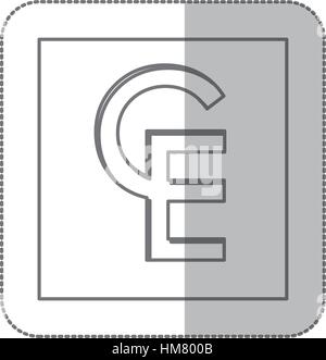 mittleren Schatten monochrome Quadrat mit Währungssymbol der europäischen Währung Einheit Vektor-illustration Stock Vektor