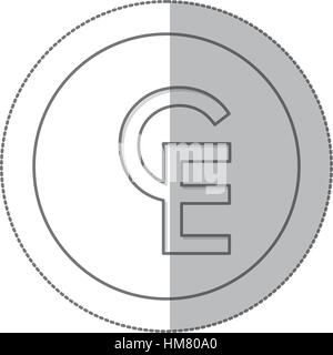 mittlere Monochrom Schattenkreis mit Währungssymbol der europäischen Währung Einheit Vektor-illustration Stock Vektor