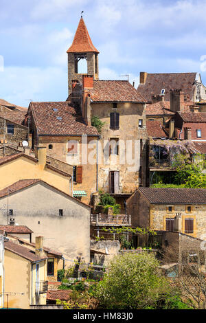 Blick über das Dorf Belves, Dordogne, Frankreich Stockfoto