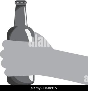 Graustufen Flaschen Bier in der Hand-Icon-Design, Vektor-illustration Stock Vektor