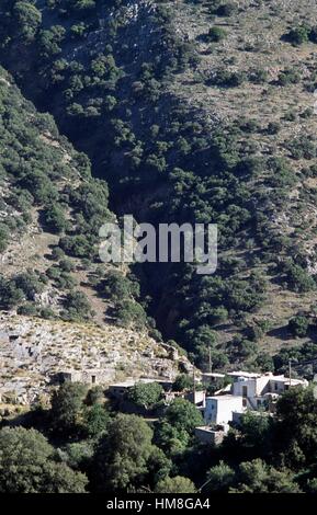 Das Dorf Rousapidia, Bezirk Lassithi, Kreta, Griechenland. Stockfoto