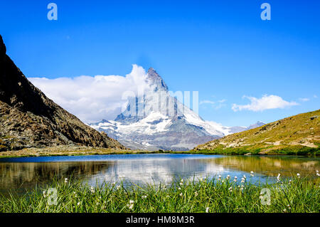 Dies ist ein Riffelsee See in Zermatt in der Schweiz. Vom Bahnhof erreichen Sie in 10 Minuten. Stockfoto