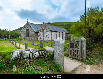 Die Kirche St. Winwaloe in Gunwalloe, Cornwall. Stockfoto