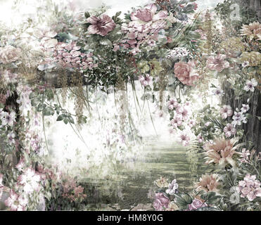 Abstrakte Aquarell Blumen. Bunte Frühlingsblumen Stockfoto