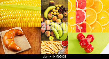 Collage aus Ernährung und Fitness-Konzept Stockfoto