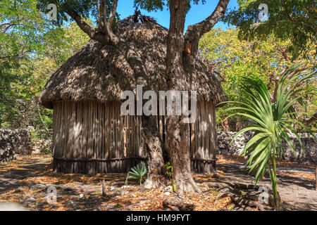 Ein Maya-Haus liegt in der Mitte der Insel auf der Isla Mujeres, Mexiko. Stockfoto