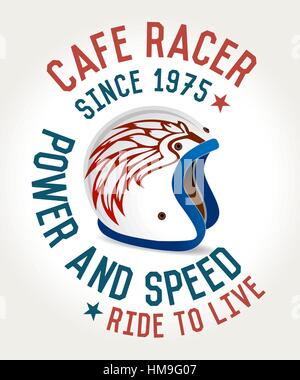 Cafe Racer Helm Poster, Fahrt und Spaß Stock Vektor