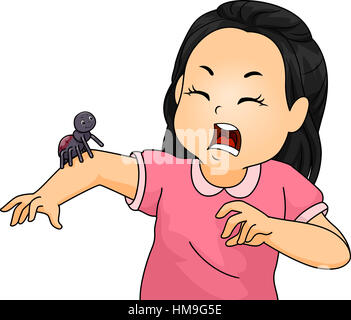 Abbildung von einem kleinen Mädchen schreiend nach der Besichtigung einer Spinne Stockfoto
