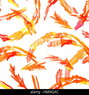Eine nahtlose Hintergrundmuster mit handbemalten gelb Aquarell abstrakte Niederlassungen Stockfoto
