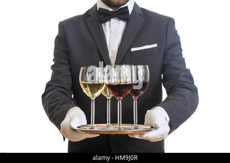 Kellner mit einem Tablett mit Weingläsern Stockfoto