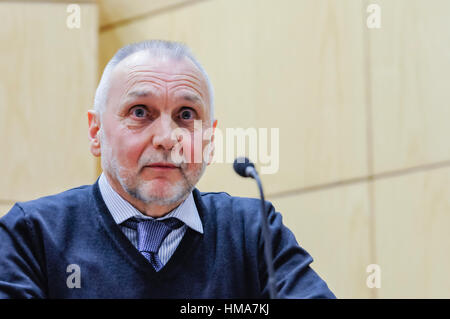 Belfast, Nordirland. 01 Feb 2017 - Shankill Bomber Sean Kelly Gespräche während der 'DEaling mit der Vergangenheit' Event durch Umdenken Konflikt organisiert erfolgt in Belfast. Stockfoto