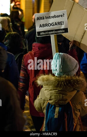 Brasov, Rumänien. 1. Februar 2017. Menschen protestieren gegen die Entscheidung des Gefangenen Begnadigung, vor allem für Korruption, auf den Straßen von Brasov, Rumänien. Bildnachweis: Ionut David/Alamy Live-Nachrichten Stockfoto