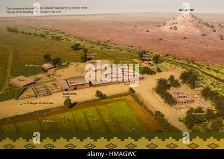 Karte im Besucherzentrum der Gebäude von der Hubbell Trading Post National Historic Site innerhalb der Navajo Nation, Arizona, USA Stockfoto